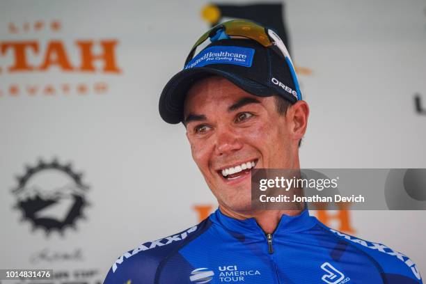 Travis McCabe of the United States and the UnitedHealthcare Pro Cycling Team on the podium after taking second place in stage 4 of the 14th Larry H....