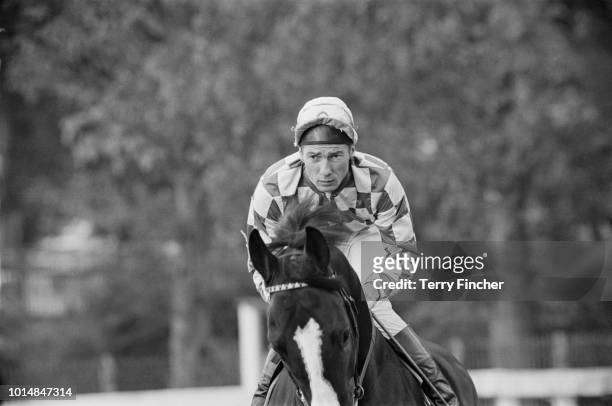 English jockey Lester Piggott at a race meeting at Lingfield Park Racecourse, Surrey, 11th October 1963.