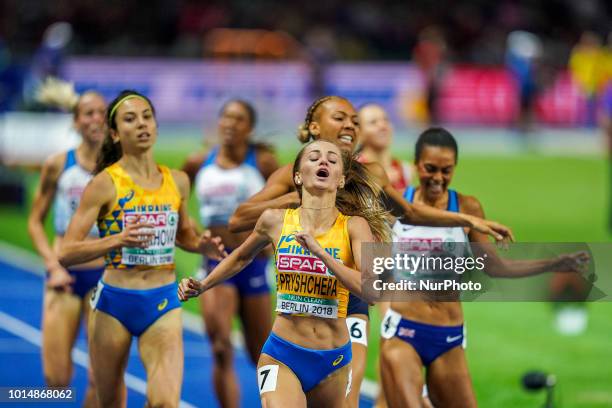 Nataliya Pryshchepa of Ukraine winning the 800 meter final for women at the Olympic Stadium in Berlin at the European Athletics Championship on...