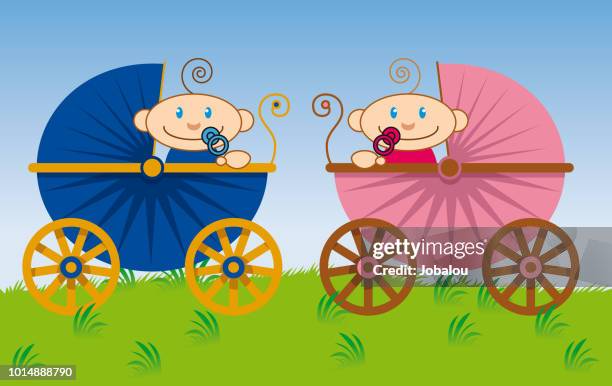 cartoon stroller babies - security smiling stock illustrations