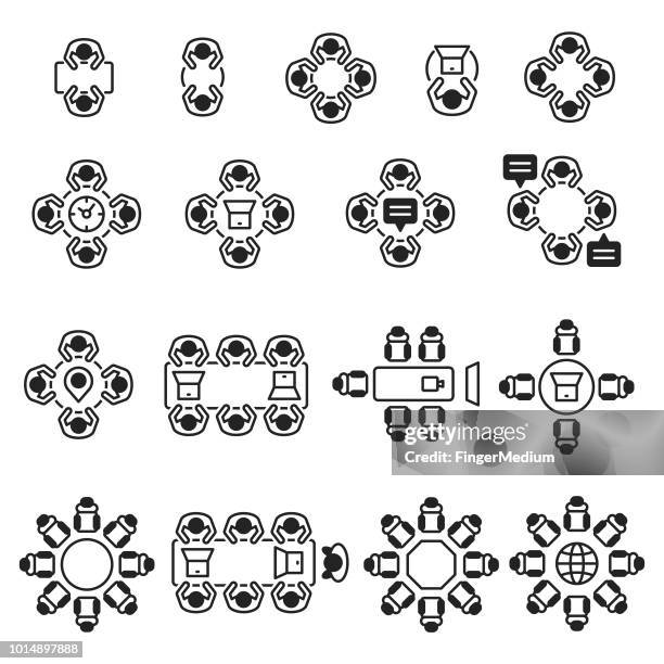 meeting icon set - conference table stock illustrations