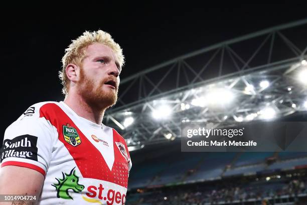 James Graham of the Dragons walks from the field during the round 22 NRL match between the Parramatta Eels and the St George Illawarra Dragons at ANZ...