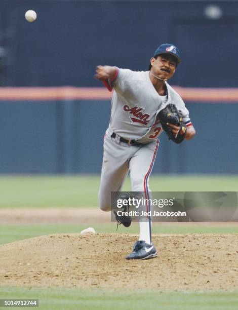 Dennis Martinez pitching for the Montreal Expos during the Major League Baseball National League West game against the San Diego Padres on 25 July...