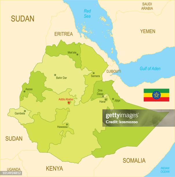 flat map of ethiopia with flag - ethiopia stock illustrations