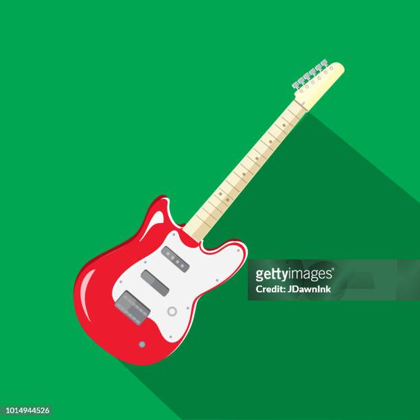 illustrations, cliparts, dessins animés et icônes de guitare électrique instrument musical design plat sur le thème icon set avec shadow - guitare electrique