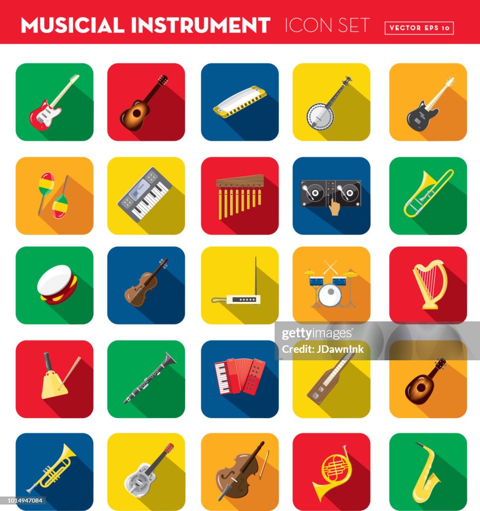 Musical Instrument Flat Design set themed Icon Set with shadow