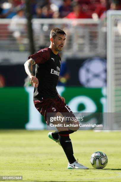 Alessio Romagnoli of AC Milan in action against FC Barcelona during the International Champions Cup match at Levi's Stadium on August 4, 2018 in...