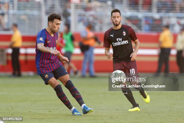 Munir El Haddadi of FC Barcelona passes the ball during the International Champions Cup match against AC Milan at Levi's Stadium on August 4, 2018 in...