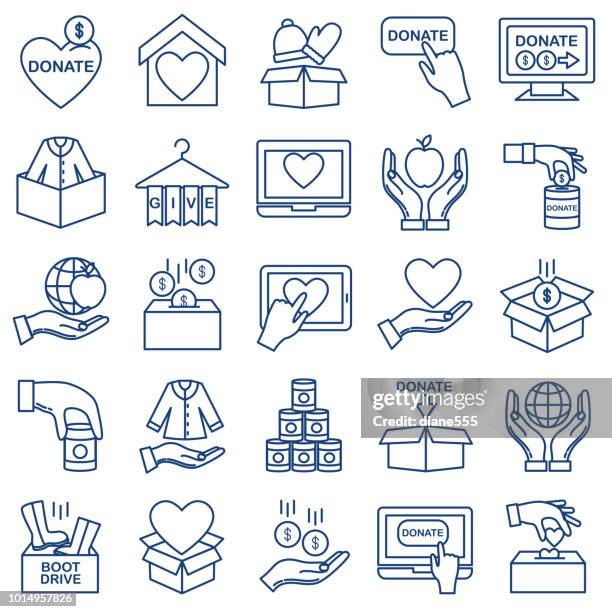 charity and donation thin line icon set - charitable foundation stock illustrations