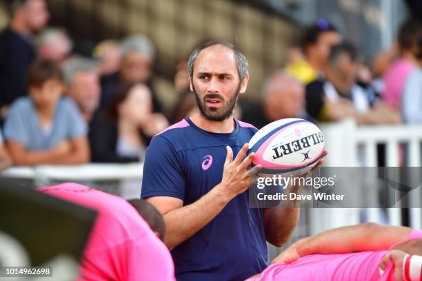 Stade Francais Paris skills coach Julien Dupuy during the pre-season friendly match between La Rochelle and Stade Francais on August 10, 2018 in La...