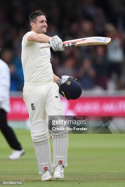 England batsman Chris Woakes reaches his century during Day 3 of the 2nd Test Match between England and India at Lord's Cricket Ground on August 11,...