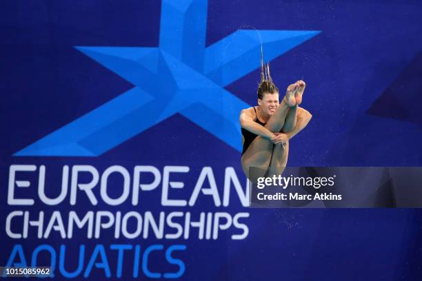 Grace Reid of Great Britain competes in the Women's 3 metre Springboard Final during the diving on Day Ten of the European Championships Glasgow 2018...