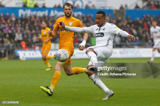 Martin Olsson of Swansea City in action during the Sky Bet Championship match between Swansea City and Preston North End at the Liberty Stadium on...