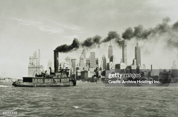 steam liner passing through new york city - classic photos of the american skyscraper stock pictures, royalty-free photos & images