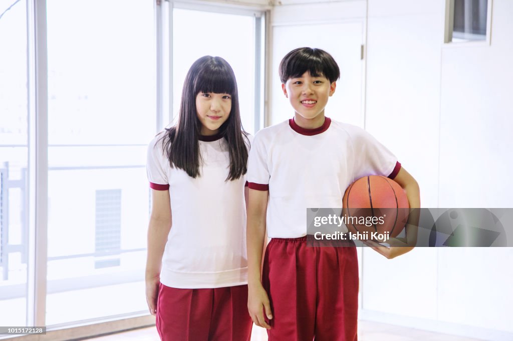 Jr. High Group Group Of Jr High Students Making Exercise In Gymnastic Hall High-Res ...