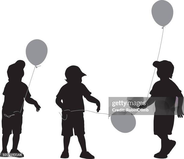 boy playing with balloon silhouettes - baseball hat isolated stock illustrations