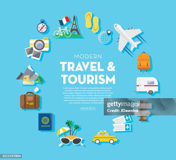 travel and tourism banner design template with icon set - travel poster template stock illustrations