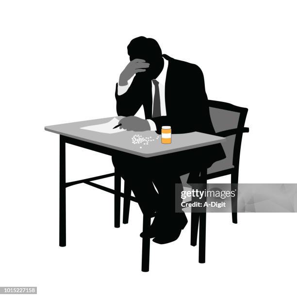 prescription drug abuse businessman - taking medicine stock illustrations