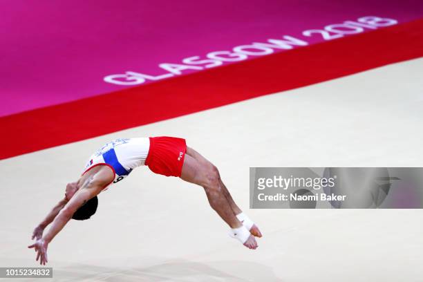 Artur Dalaloyan of Russia competes in Floor Exercise in the Men's team Gymnastics Final during the Gymnastics on Day Ten of the European...