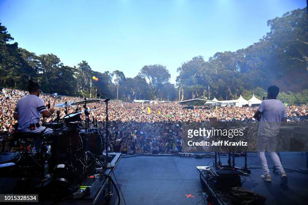 Jeremy Salken and Dominic Lalli of Big Gigantic perform on the Sutro Stage during the 2018 Outside Lands Music And Arts Festival at Golden Gate Park...