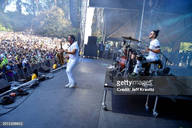 Dominic Lalli and Jeremy Salken of Big Gigantic perform on the Sutro Stage during the 2018 Outside Lands Music And Arts Festival at Golden Gate Park...
