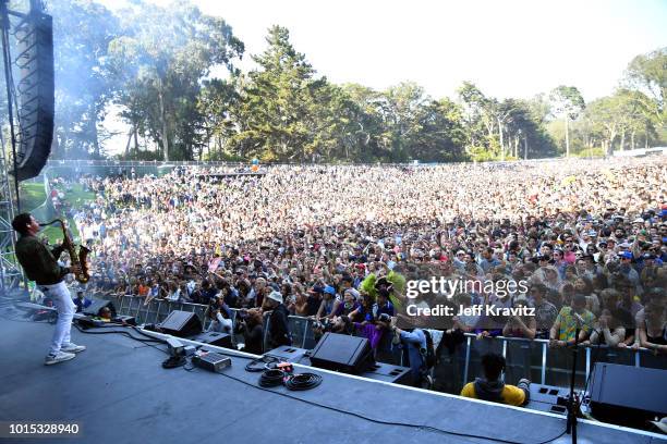 Dominic Lalli of Big Gigantic performs on the Sutro Stage during the 2018 Outside Lands Music And Arts Festival at Golden Gate Park on August 11,...