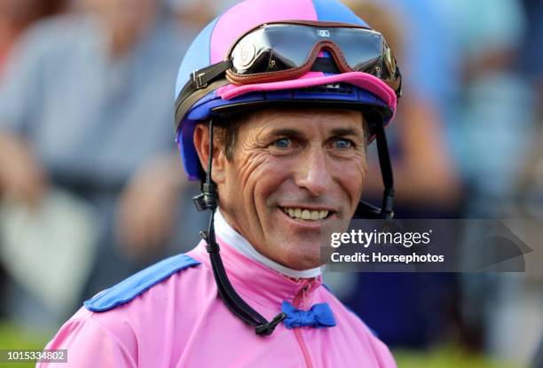 Jockey Gary Stevens at Del Mar Thoroughbred Club, CA on August 11, 2018 in Salona Beach, California