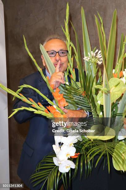 Wolfgang Stumph behind flowers during the 11th GRK Golf Charity Masters reception on August 11, 2018 at The Westin Hotel in Leipzig, Germany.