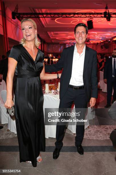 Marcus Hoefl and his wife Maria Hoefl-Riesch during the 11th GRK Golf Charity Masters reception on August 11, 2018 at The Westin Hotel in Leipzig,...