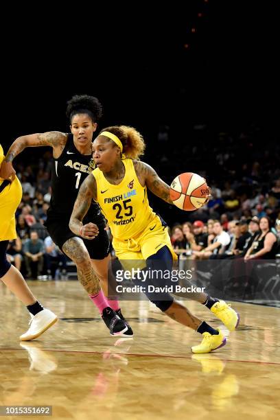 Cappie Pondexter of the Indiana Fever handles the ball during the game against the Las Vegas Aces on August 11, 2018 at the Mandalay Bay Events...