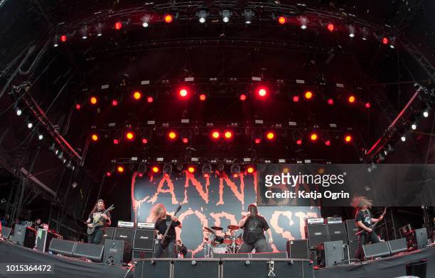 George Fisher of Cannibal Corpse performs at Bloodstock Festival at Catton Hall on August 11, 2018 in Burton Upon Trent, England.