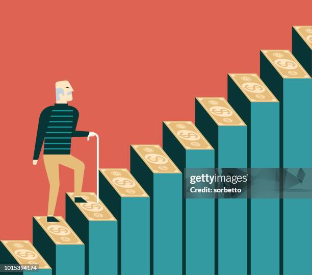 money steps - pension - working seniors stock illustrations