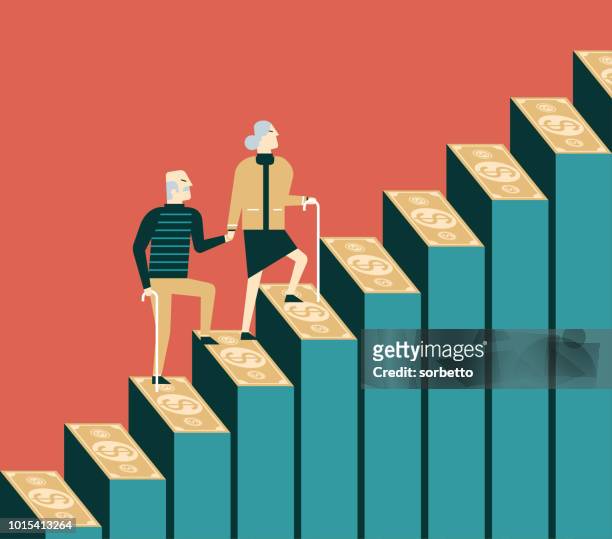money steps - senior couple - staircase vector stock illustrations