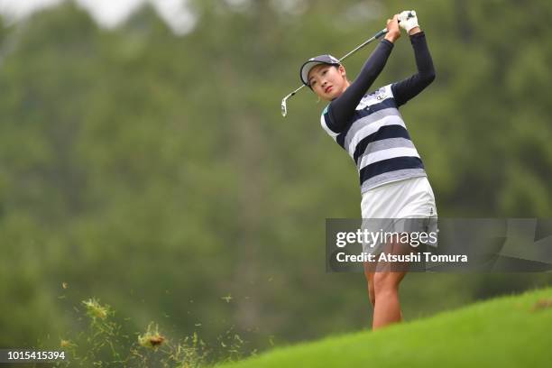 Rei Matsuda of Japan hits her second shot on the 16th hole during the final round of the Karuizawa 72 Golf Tournament at the Karuizawa 72 Golf North...