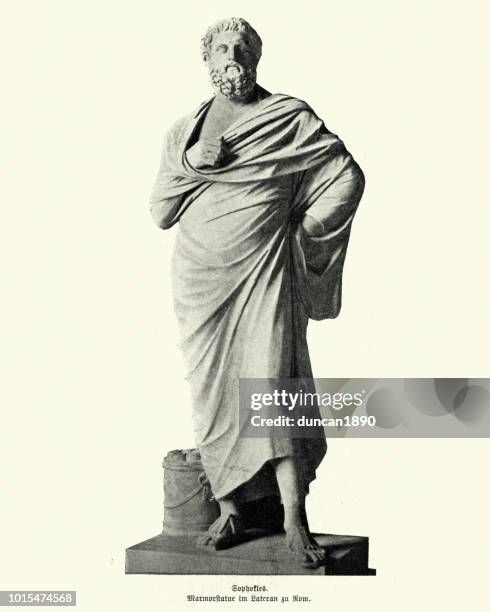 stockillustraties, clipart, cartoons en iconen met standbeeld van sophocles - greek statue