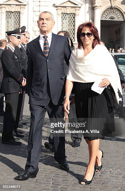 Luca Giurato and wife Daniela Vergara arrive at the Quirinale Palace to attend a Gala Dinner hosted by Italy's President Giorgio Napolitano on June...