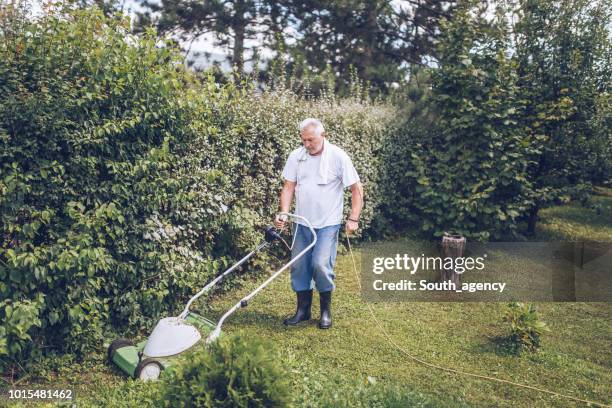 man cutting grass - mowing stock pictures, royalty-free photos & images
