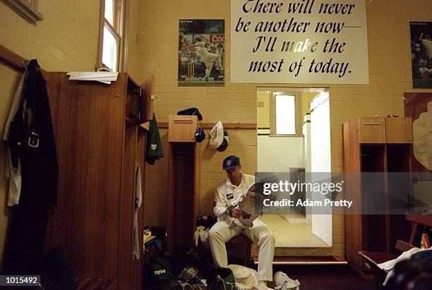Mark Taylor the captain of NSW in the dressing room after his last game at the SCG following the Sheffield Shield match between New South Wales and...