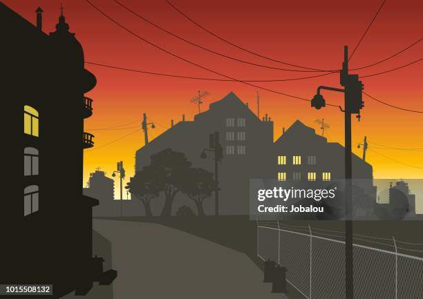 dark solitary street - horizontal blinds stock illustrations