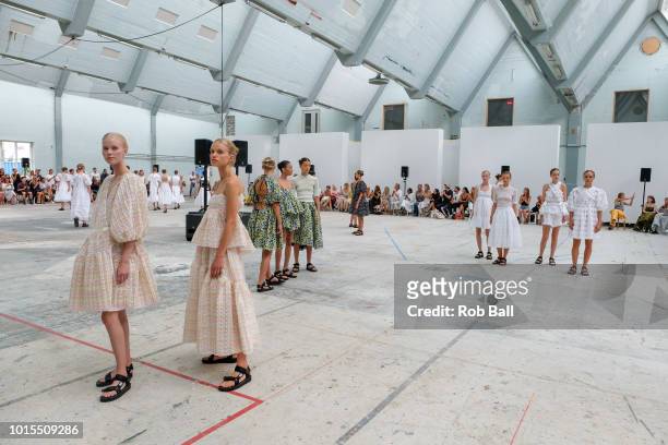 Models on the runway for CECILIE BAHNSEN during Copenhagen Fashion Week Spring/Summer 2019 on August 8, 2018 in Copenhagen, Denmark.