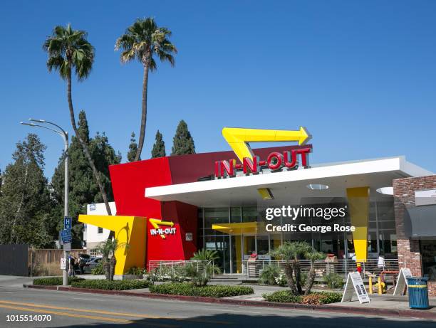 The In-N-Out fast food hamburger restaurant in Westwood Village is viewed on August 7, 2018 in Los Angeles, California. Millions of tourists flock to...