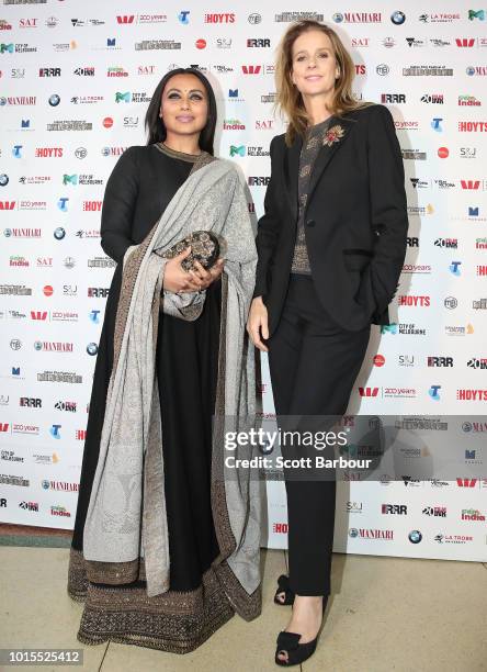 Rani Mukherjee and Rachel Griffiths attend the Westpac IFFM Awards Night 2018 at The Palais Theatre on August 12, 2018 in Melbourne, Australia.