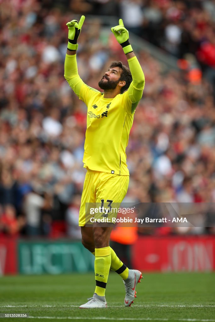 Alisson Becker of Liverpool celebrates after the second goal during ...