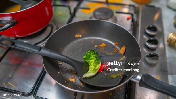 dirty dishes in kitchen - dirty pan stock pictures, royalty-free photos & images