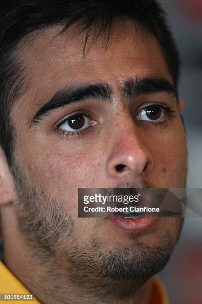 Rhys Williams of Australia talks to the media after an Australian Socceroos training session at St Stithians College on June 2, 2010 in Sandton,...