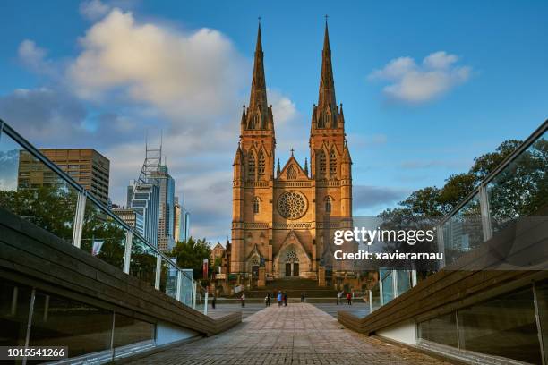 st. mary's cathedral in sydney, australia - brick cathedral stock pictures, royalty-free photos & images