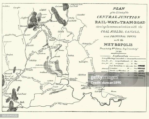 railway map of central junction railway connecting london 1820 - central london map stock illustrations