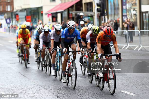 Maurits Lammertink of Netherlands leads the breakaway in the Men's Road Race during the road cycling on Day Eleven of the European Championships...