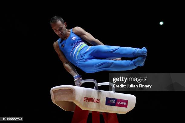 Saso Bertoncelj of Slovenia competes in Pommel Horse during the Men's Gymnastics Final on Day Eleven of the European Championships Glasgow 2018 at...