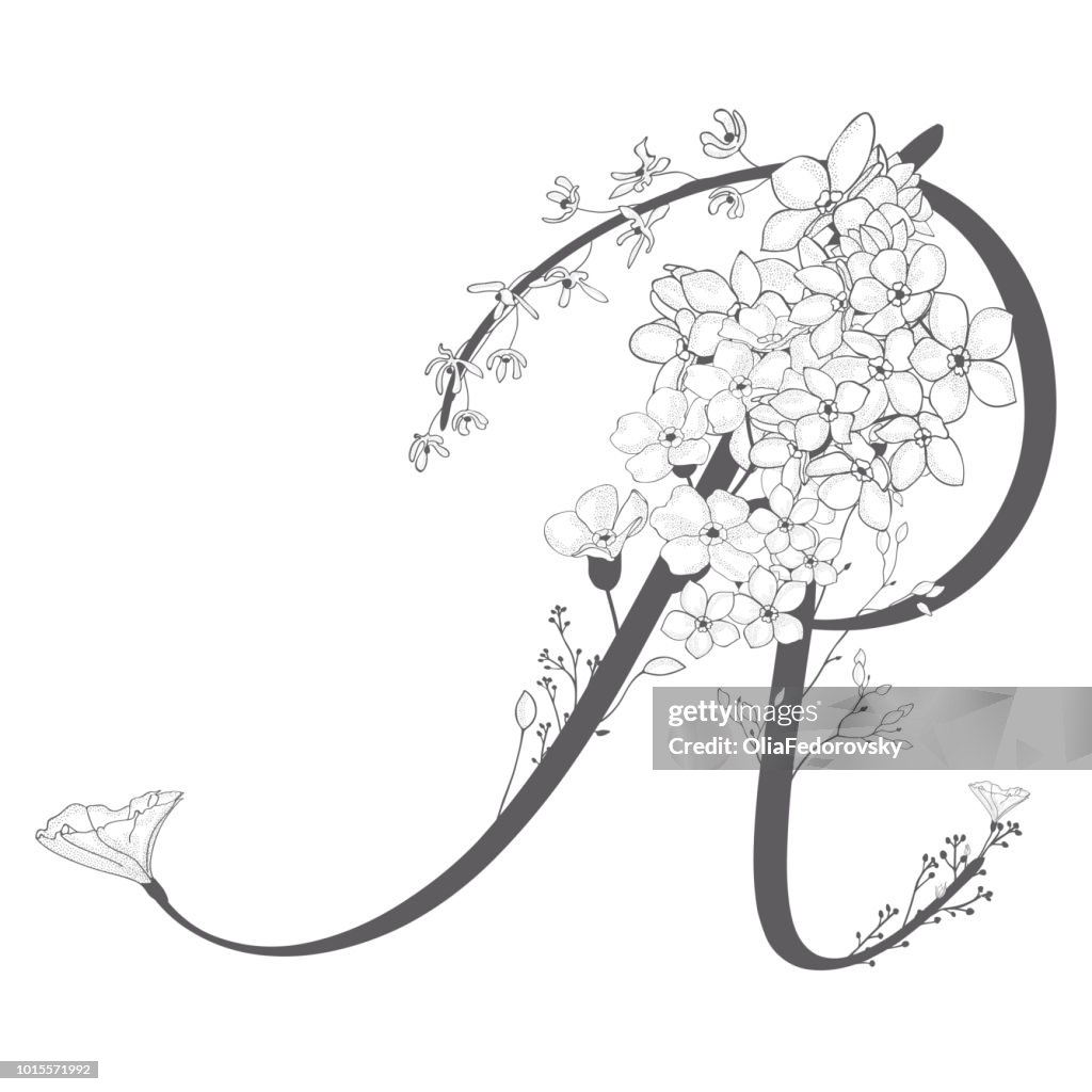 Floral R Monogram Vector Hand Drawn Floral R Monogram And Logo High-Res Vector Graphic ...